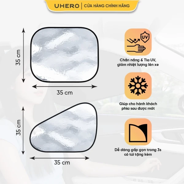 Hình ảnh sản phẩm Tấm chắn nắng ô tô UHERO dính tĩnh điện, Gấp Gọn 3 Giây, phù hợp mọi loại kính xe