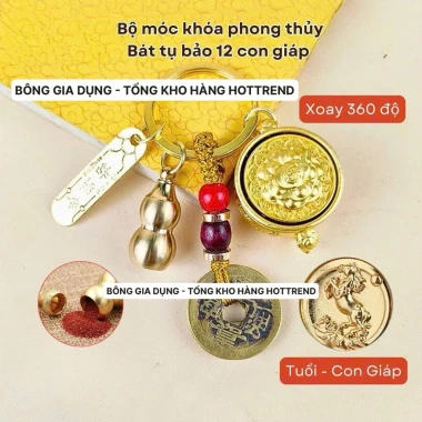 [ Tặng Kèm Móc Khóa Đồng và Chu Sa ] Móc khóa Phong thủy Bát Tụ Bảo 12 Con Giáp , Nắp Xoay 360 , Bằng Hợp Kim, Size Lớn 2