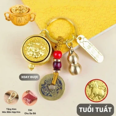 [ Tặng Kèm Móc Khóa Đồng và Chu Sa ] Móc khóa Phong thủy Bát Tụ Bảo 12 Con Giáp , Nắp Xoay 360 , Bằng Hợp Kim, Size Lớn 3