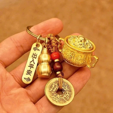 [ Tặng Kèm Móc Khóa Đồng và Chu Sa ] Móc khóa Phong thủy Bát Tụ Bảo 12 Con Giáp , Nắp Xoay 360 , Bằng Hợp Kim, Size Lớn 4