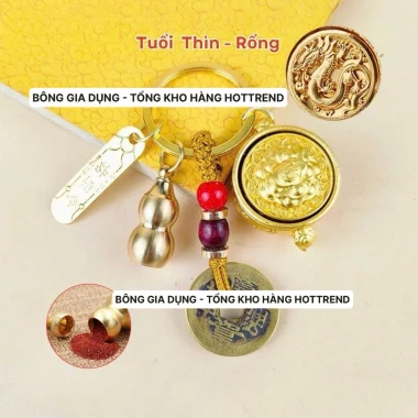 [ Tặng Kèm Móc Khóa Đồng và Chu Sa ] Móc khóa Phong thủy Bát Tụ Bảo 12 Con Giáp , Nắp Xoay 360 , Bằng Hợp Kim, Size Lớn 8