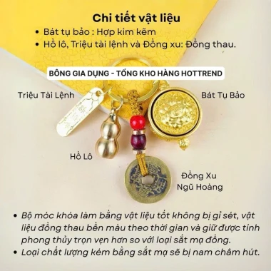 [ Tặng Kèm Móc Khóa Đồng và Chu Sa ] Móc khóa Phong thủy Bát Tụ Bảo 12 Con Giáp , Nắp Xoay 360 , Bằng Hợp Kim, Size Lớn 9