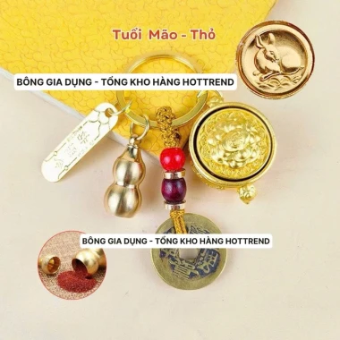 [ Tặng Kèm Móc Khóa Đồng và Chu Sa ] Móc khóa Phong thủy Bát Tụ Bảo 12 Con Giáp , Nắp Xoay 360 , Bằng Hợp Kim, Size Lớn 10