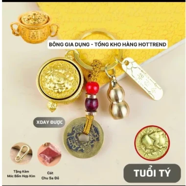 [ Tặng Kèm Móc Khóa Đồng và Chu Sa ] Móc khóa Phong thủy Bát Tụ Bảo 12 Con Giáp , Nắp Xoay 360 , Bằng Hợp Kim, Size Lớn 11