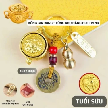 [ Tặng Kèm Móc Khóa Đồng và Chu Sa ] Móc khóa Phong thủy Bát Tụ Bảo 12 Con Giáp , Nắp Xoay 360 , Bằng Hợp Kim, Size Lớn 12