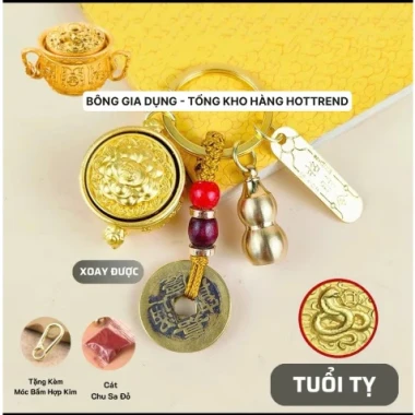 [ Tặng Kèm Móc Khóa Đồng và Chu Sa ] Móc khóa Phong thủy Bát Tụ Bảo 12 Con Giáp , Nắp Xoay 360 , Bằng Hợp Kim, Size Lớn 16