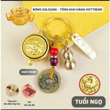 [ Tặng Kèm Móc Khóa Đồng và Chu Sa ] Móc khóa Phong thủy Bát Tụ Bảo 12 Con Giáp , Nắp Xoay 360 , Bằng Hợp Kim, Size Lớn 17