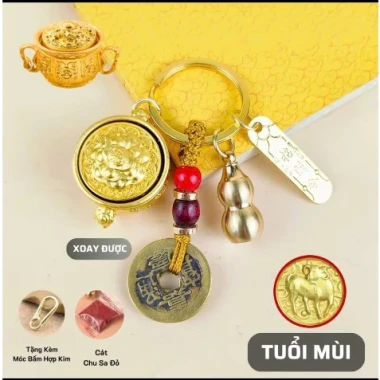 [ Tặng Kèm Móc Khóa Đồng và Chu Sa ] Móc khóa Phong thủy Bát Tụ Bảo 12 Con Giáp , Nắp Xoay 360 , Bằng Hợp Kim, Size Lớn 18