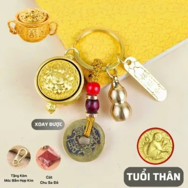 [ Tặng Kèm Móc Khóa Đồng và Chu Sa ] Móc khóa Phong thủy Bát Tụ Bảo 12 Con Giáp , Nắp Xoay 360 , Bằng Hợp Kim, Size Lớn 19