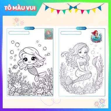 Tập 20 Tranh Tô Màu Nàng Tiên Cá xinh đẹp dưới đại dương | Giấy dày A4/A5 cho bé thỏa sức sáng tạo