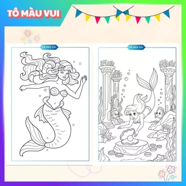 Tập 20 Tranh Tô Màu Nàng Tiên Cá xinh đẹp dưới đại dương | Giấy dày A4/A5 cho bé thỏa sức sáng tạo