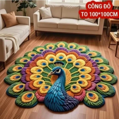 Thảm Chim Công 3D Cao Cấp - Nghệ Thuật Trải Sàn Phòng Khách Sang Trọng Giá ưu đãi 599k