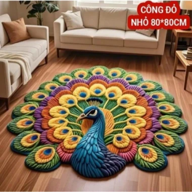 Thảm Chim Công 3D Cao Cấp - Nghệ Thuật Trải Sàn Phòng Khách Sang Trọng Giá ưu đãi 599k
