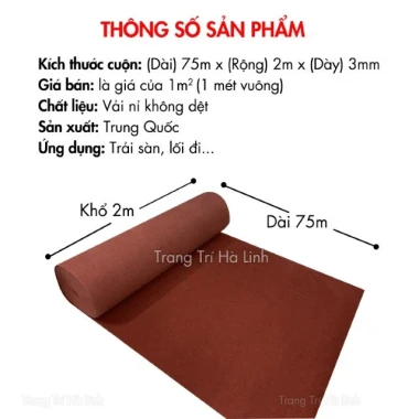 Thảm nỉ trải sàn văn phòng đỏ đô đẹp, giá rẻ chỉ 15000đ/m2, khổ 2m, dày 3mm 6