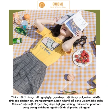 Thảm Picnic Dã Ngoại Chống Thấm Gấp Gọn Cắm Trại Du Lịch Caro Họa Tiết Giá Rẻ 42k 5