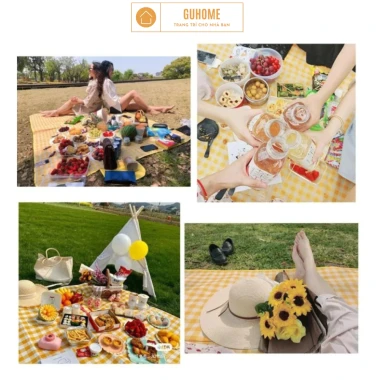 Thảm Picnic Dã Ngoại Chống Thấm Gấp Gọn Cắm Trại Du Lịch Caro Họa Tiết Giá Rẻ 42k 6