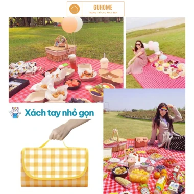 Thảm Picnic Dã Ngoại Chống Thấm Gấp Gọn Cắm Trại Du Lịch Caro Họa Tiết Giá Rẻ 42k 7