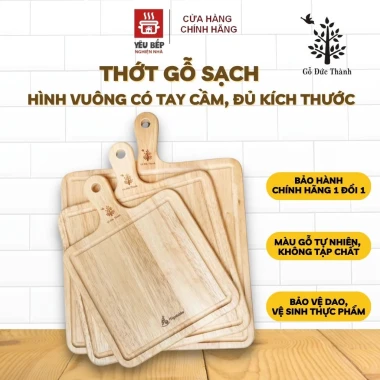 Thớt Gỗ Cao Su Tự Nhiên Đức Thành Hình Vuông Có Tay Cầm - Giá Ưu Đãi 109,000 VND
