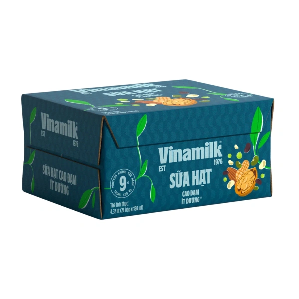 Hình ảnh sản phẩm Thùng 24 hộp sữa hạt Vinamilk cao đạm 180ml, ít đường, giảm 18% chỉ 377.000đ