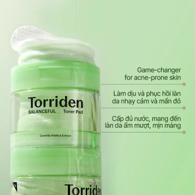 Torriden chính hãng Toner Pad Balanceful Cica 180ml 60 miếng - Dưỡng ẩm, cân bằng da, giá ưu đãi 277.200