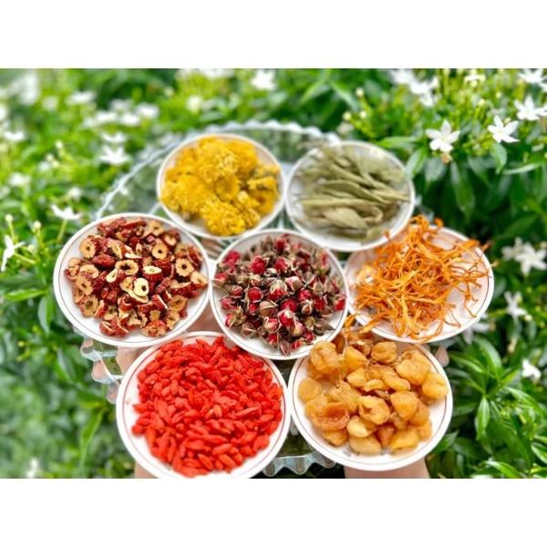 Hình ảnh sản phẩm Trà Đông Trùng 7 Vị Thảo Mộc An Phương, Trà Giúp Đẹp Da Dễ Ngủ, Thanh Lọc Cơ Thể, 30 Gói Tặng Bình