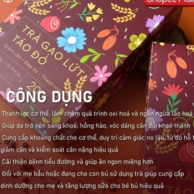 Trà gạo lứt táo đỏ (20 túi lọc), thành phần gồm gạo lứt huyết rồng, đậu đen xanh lòng, táo đỏ, kỉ tử và long nhãn 2 Trà gạo lứt táo đỏ (20 túi lọc), thành phần gồm gạo lứt huyết rồng, đậu đen xanh lòng, táo đỏ, kỉ tử và long nhãn 2