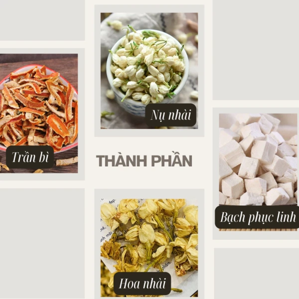 Thành phần tự nhiên và quy trình chế biến của trà thảo dược thải độc hoa nhài, bạch phục linh, trần bì
