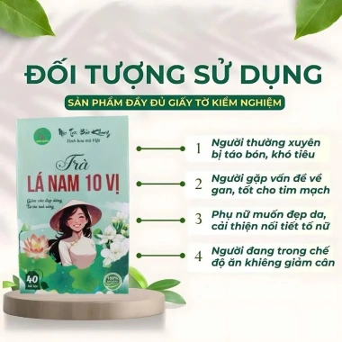 Trà thảo mộc Bảo khang Hộp 40 gói trà túi lọc, Lá Nam 10 vị ,kiểm soát cân nặng, thanh lọc cơ thể, đẹp da , giảm mở bụng