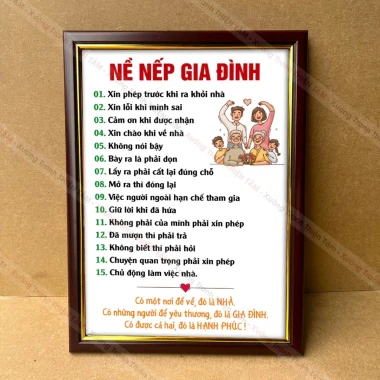 Tranh chữ Nề Nếp Gia Đình treo tường 34x46cm bằng vải phủ bóng, khung composite xịn xò 3