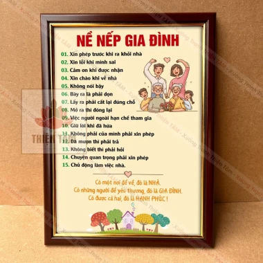 Tranh chữ Nề Nếp Gia Đình treo tường 34x46cm bằng vải phủ bóng, khung composite xịn xò 4