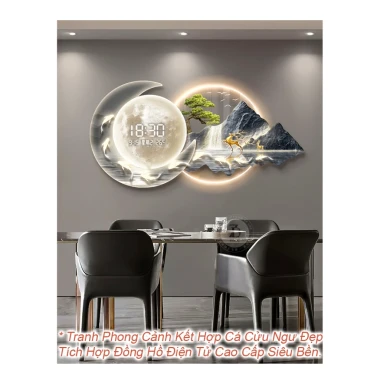 Tranh Đồng Hồ Điện Tử có điều khiển LED từ xa treo tường phòng khách, phòng ngủ, nơi nghỉ dưỡng cao cấp..