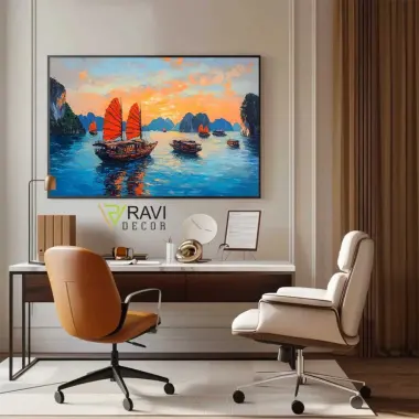 Tranh Phong Cảnh Việt Nam - Vịnh Hạ Long Canvas In Bền Màu Sắc Nét Treo Tường Phòng Khách 60x90cm 12