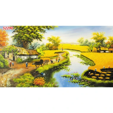 Tranh vải lụa in giả Sơn Dầu Dán tường 3D Phong Cảnh Làng Quê mẫu mới tặng keo và dụng cụ 2 Tranh vải lụa in giả Sơn Dầu Dán tường 3D Phong Cảnh Làng Quê mẫu mới tặng keo và dụng cụ 2