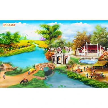 Tranh vải lụa in giả Sơn Dầu Dán tường 3D Phong Cảnh Làng Quê mẫu mới tặng keo và dụng cụ 4 Tranh vải lụa in giả Sơn Dầu Dán tường 3D Phong Cảnh Làng Quê mẫu mới tặng keo và dụng cụ 4