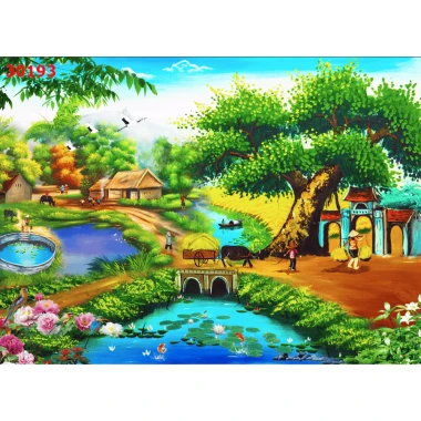 Tranh vải lụa in giả Sơn Dầu Dán tường 3D Phong Cảnh Làng Quê mẫu mới tặng keo và dụng cụ 7 Tranh vải lụa in giả Sơn Dầu Dán tường 3D Phong Cảnh Làng Quê mẫu mới tặng keo và dụng cụ 7