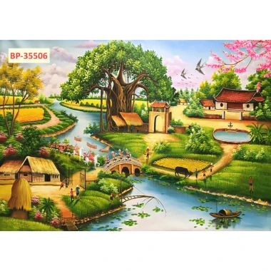 Tranh vải lụa in giả Sơn Dầu Dán tường 3D Phong Cảnh Làng Quê mẫu mới tặng keo và dụng cụ 12 Tranh vải lụa in giả Sơn Dầu Dán tường 3D Phong Cảnh Làng Quê mẫu mới tặng keo và dụng cụ 12