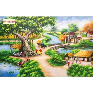 Tranh vải lụa in giả Sơn Dầu Dán tường 3D Phong Cảnh Làng Quê mẫu mới tặng keo và dụng cụ 15 Tranh vải lụa in giả Sơn Dầu Dán tường 3D Phong Cảnh Làng Quê mẫu mới tặng keo và dụng cụ 15