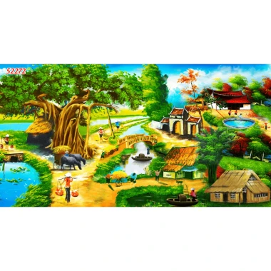 Tranh vải lụa in giả Sơn Dầu Dán tường 3D Phong Cảnh Làng Quê mẫu mới tặng keo và dụng cụ 17 Tranh vải lụa in giả Sơn Dầu Dán tường 3D Phong Cảnh Làng Quê mẫu mới tặng keo và dụng cụ 17