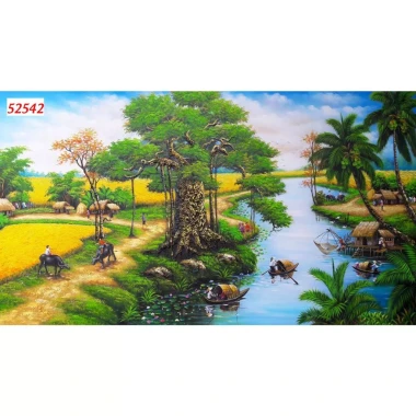 Tranh vải lụa in giả Sơn Dầu Dán tường 3D Phong Cảnh Làng Quê mẫu mới tặng keo và dụng cụ 18 Tranh vải lụa in giả Sơn Dầu Dán tường 3D Phong Cảnh Làng Quê mẫu mới tặng keo và dụng cụ 18
