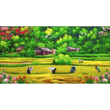 Tranh vải lụa in giả Sơn Dầu Dán tường 3D Phong Cảnh Làng Quê mẫu mới tặng keo và dụng cụ 19 Tranh vải lụa in giả Sơn Dầu Dán tường 3D Phong Cảnh Làng Quê mẫu mới tặng keo và dụng cụ 19