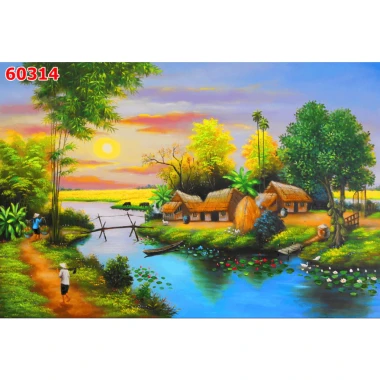Tranh vải lụa in giả Sơn Dầu Dán tường 3D Phong Cảnh Làng Quê mẫu mới tặng keo và dụng cụ 20 Tranh vải lụa in giả Sơn Dầu Dán tường 3D Phong Cảnh Làng Quê mẫu mới tặng keo và dụng cụ 20