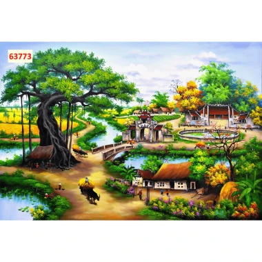 Tranh vải lụa in giả Sơn Dầu Dán tường 3D Phong Cảnh Làng Quê mẫu mới tặng keo và dụng cụ 21 Tranh vải lụa in giả Sơn Dầu Dán tường 3D Phong Cảnh Làng Quê mẫu mới tặng keo và dụng cụ 21