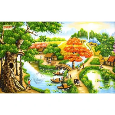 Tranh vải lụa in giả Sơn Dầu Dán tường 3D Phong Cảnh Làng Quê mẫu mới tặng keo và dụng cụ 22 Tranh vải lụa in giả Sơn Dầu Dán tường 3D Phong Cảnh Làng Quê mẫu mới tặng keo và dụng cụ 22