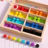 Trò chơi kết hợp màu hạt JESJELIU, Xếp hình bằng gỗ Montessori Kẹp hạt đồ chơi, Đồ chơi du lịch Di động Tư duy logic Cán hạt Trò chơi phân loại màu Đào tạo động cơ tinh xảo 5