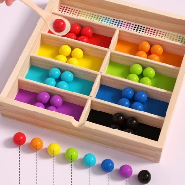 Trò chơi kết hợp màu hạt JESJELIU, Xếp hình bằng gỗ Montessori Kẹp hạt đồ chơi, Đồ chơi du lịch Di động Tư duy logic Cán hạt Trò chơi phân loại màu Đào tạo động cơ tinh xảo
