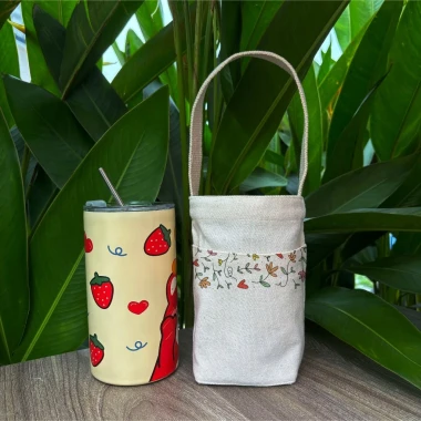Túi đựng bình giữ nhiệt canvas mộc in hoa xuân Hiany AC33 - Tặng túi tự hào DH 99K 69,000
