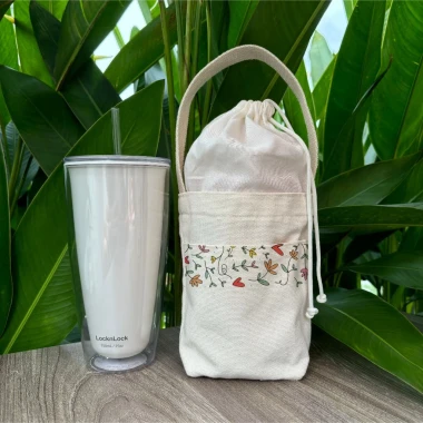 Túi đựng bình giữ nhiệt canvas mộc in hoa xuân Hiany AC33 - Tặng túi tự hào DH 99K 69,000