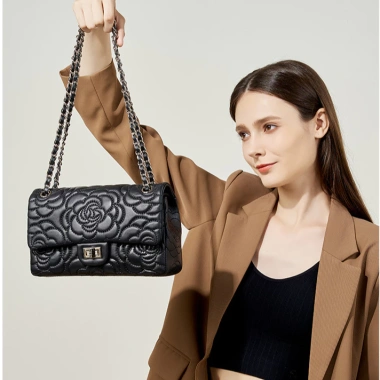 Túi Xách Nữ Da Bò Cao Cấp Ladysam - Túi Đeo Chéo Đeo Vai Nữ Vân Hoa Dập Nổi Size 25 Cho Nàng Đi Tiệc Đi Chơi