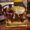 Tượng Heo Béo phong thủy - Lợn Đất bệ vàng trang trí tủ kệ phòng khách, tiết kiệm, Quà tặng tân gia
