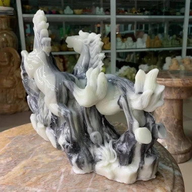 Tượng Song Mã Đá Đúc phong thủy thu hút tài lộc - Qtt Gems Stone giảm 270.000